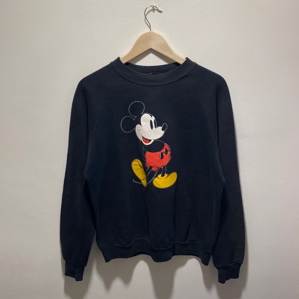 Faded distress vintage Mickey Mouse sweatshirt black medium